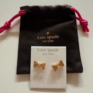 Kate Spade Gold Bow Earrings with Stylish Jewelry Pouch